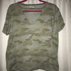 Camo V-Neck Cutout Top